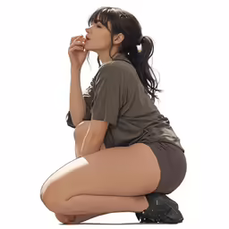 a young girl is kneeling on the ground
