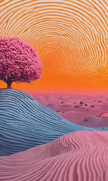 a large painting of a tree on top of a hill