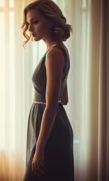 a beautiful young lady in a dark dress