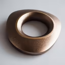a gold colored object sitting on a white surface