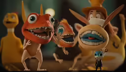 a group of small stuffed animals with googly eyes and large noses