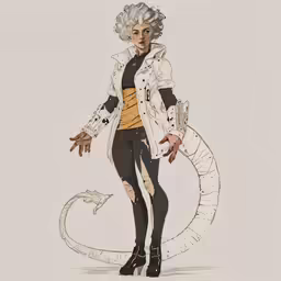a cartoon of a woman wearing an overcoat and black boots