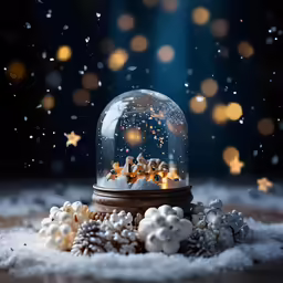 snow is falling on top of the small snow globe