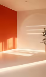 a plant sitting in a room with orange walls