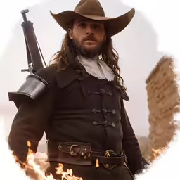 a man in a cowboy hat holding a gun