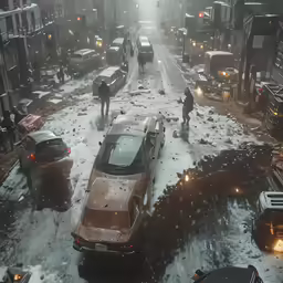 a street scene that looks very bad in the snow