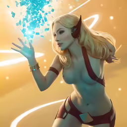 a woman in a bikini top and headphones in a scene
