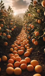 there are many oranges lined up on the trees