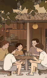 there is a group of people sitting at a table together