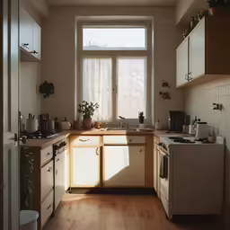 a kitchen that has a white refrigerator in it