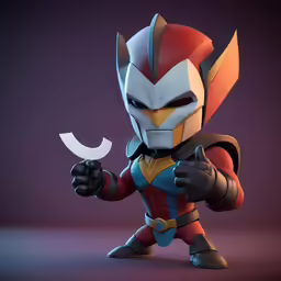 an animated hero holding an object in his hand