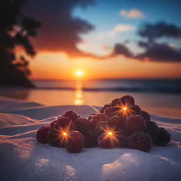 many berries are glowing next to the water