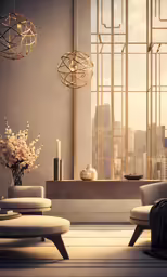 modern living room furniture set with city view