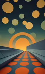 some circles over a wall and an orange lane