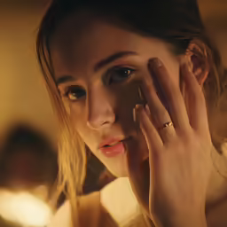 a girl is posing and looking off to the side