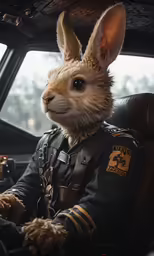 an rabbit is sitting in the drivers seat of a car