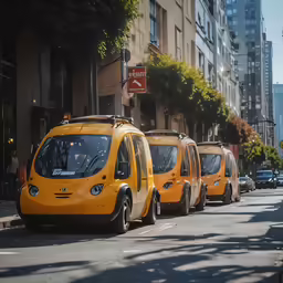 this is a row of yellow city transit busses
