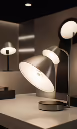 two lamps that are on a table in a room