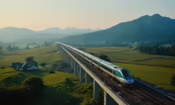 a passenger train is traveling over a bridge
