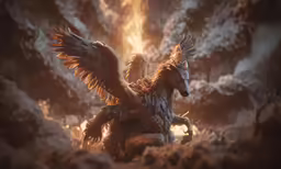 a creature in the snow with wings outstretched