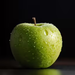 a close up of an apple with water droplets