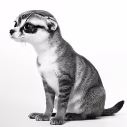 a black and white image of a small striped cat