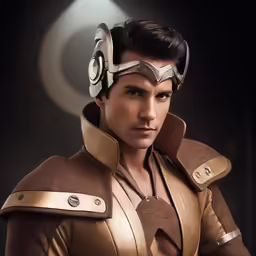 a man wearing a star trek helmet with his arm around his head