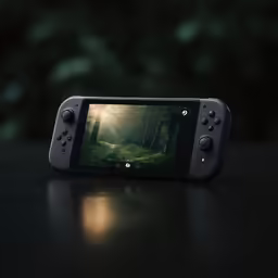 a black device with a forest theme and the image of a deer