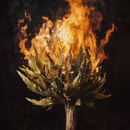 this plant is burning with lots of flame in the air