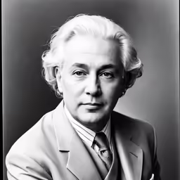 a black and white photo of a person wearing a suit