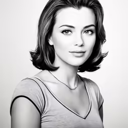 a beautiful woman in grey shirt standing up with her eyes shut