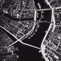 a satellite image shows a city and other bridges