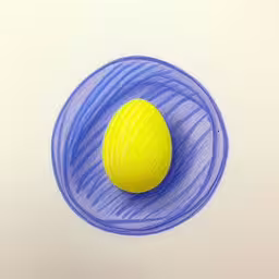 this is a drawing of an object on the wall,the yellow ball is in the middle of the blue ring