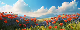 an image of red flowers in the field