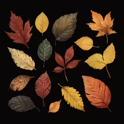 a variety of leaves on a black background
