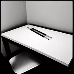 a white desk with pen and paper on top