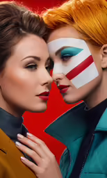 two beautiful young women with painted faces on their faces