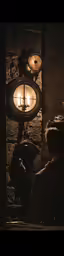a street lamp sitting next to some people