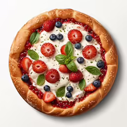 a pizza with strawberries, strawberries and blueberries on top