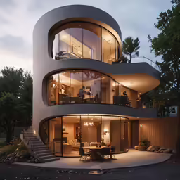 the circular structure is the focal point for this modern home