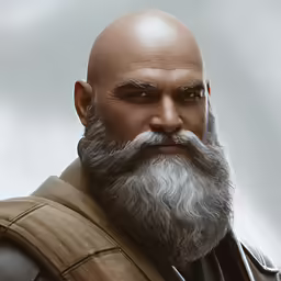 the face and chest of a bald man with gray hair