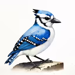a blue jay perched on a small rock