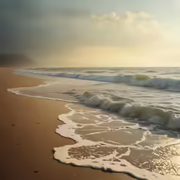 sun peeking through the clouds as it shines over the waves on a beach