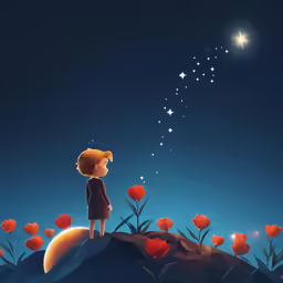 the little boy standing on a hill looking at the stars in the sky