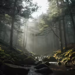 an image of a stream flowing through the woods