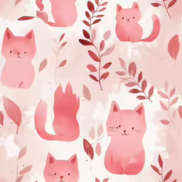 watercolor painting of red cats and leaves