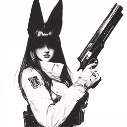 a girl dressed in bunny ears holding a gun