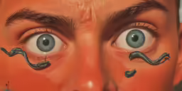 a man has his eyes painted like the mustaches