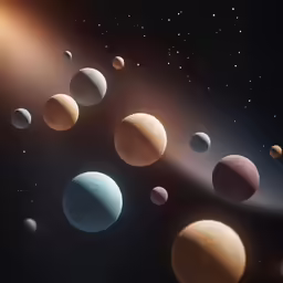 a number of different colored planets and stars in the space