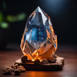 the light is on while the figurine stands on wood